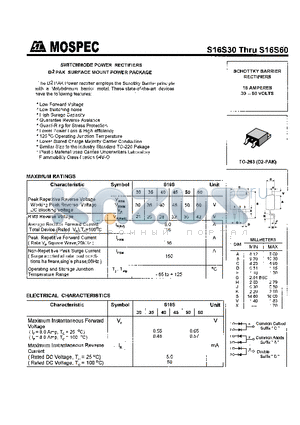 S16S30 datasheet - SCHOTTKY BARRIER RECTIFIERS(16A,30-60V)