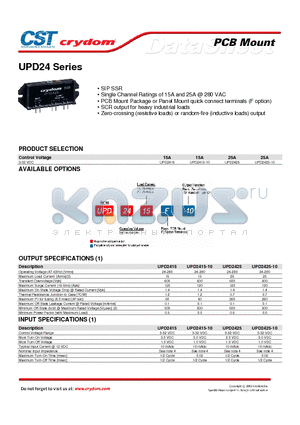 UPD2415 datasheet - SIP SSR Single Channel Ratings of 15A and 25A @ 280 VAC