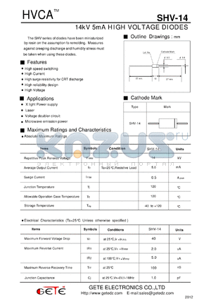 SHV-14 datasheet - 14kV 5mA HIGH VOLTAGE DIODES