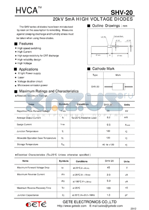 SHV-20 datasheet - 20kV 5mA HIGH VOLTAGE DIODES