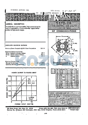 S175-28 datasheet - 175 WATTS 28 VOLTS 1.5-30 MHZ HF COMMUNICATIONS