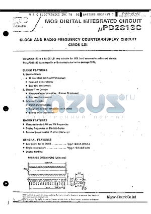 UPD2813C datasheet - Clock And Radio Frequency Counter/Display Circuit CMOS LSI