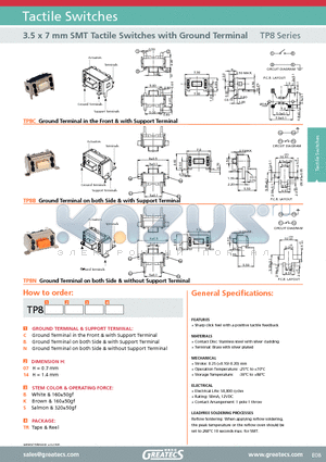 TP8 datasheet - 3.5 x 7 mm SMT Tactile Switches with Ground Terminal