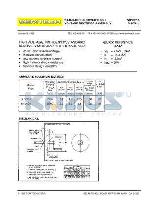 SHVS7.5 datasheet - STANDARD RECOVERY HIGH VOLTAGE RECTIFIER ASSEMBLY