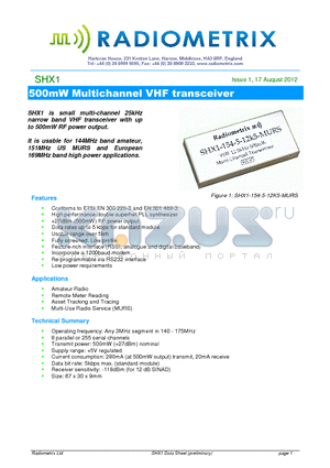 SHX1 datasheet - 500mW Multichannel VHF transceiver