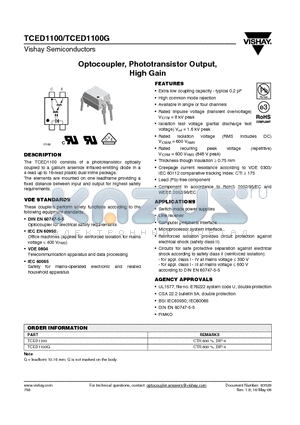 TCED1100G datasheet - Optocoupler, Phototransistor Output, High Gain