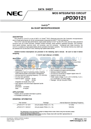 UPD30121 datasheet - VR4121TM 64-/32-BIT MICROPROCESSOR