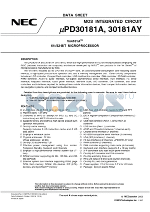 UPD30181A datasheet - 64-/32-BIT MICROPROCESSOR