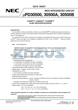 UPD30500B datasheet - VR5000TM, VR5000ATM, VR5000BTM 64-BIT MICROPROCESSOR