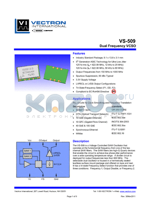 VS-509_11 datasheet - Dual Frequency VCSO