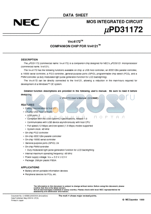 UPD31172 datasheet - VRC4172TM COMPANION CHIP FOR VR4121TM