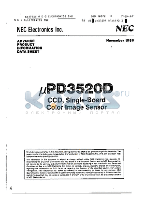 UPD3520 datasheet - CCD, SINGLE BOARD COLOR IMAGE SENSOR
