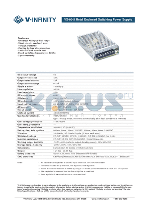 VS-60-5 datasheet - Metal Enclosed Switching Power Supply