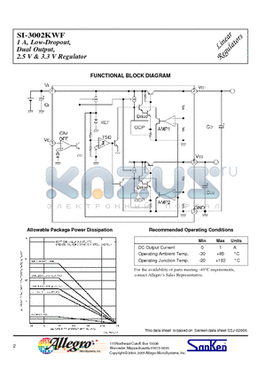 SI-3002KWF datasheet - 1 A, Low-Dropout, Dual Output, 2.5 V & 3.3 V Regulator