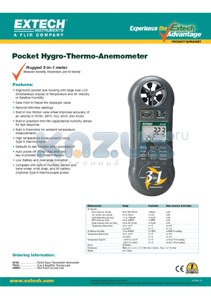 TP870 datasheet - Pocket Hygro-Thermo-Anemometer