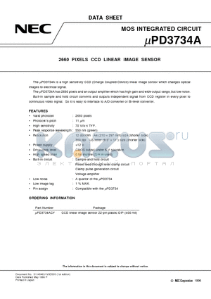 UPD3734ACY datasheet - 2660 PIXELS CCD LINEAR IMAGE SENSOR