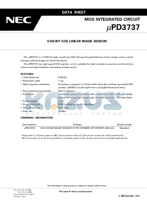 UPD3737D datasheet - 5150-BIT CCD LINEAR IMAGE SENSOR