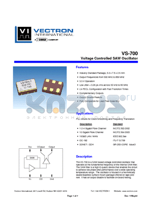 VS-700-LFF datasheet - VOLTAGE CONTROLLED SAW OSCILLATOR