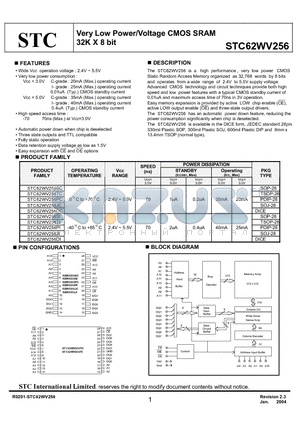 STC62WV256DC datasheet - VERY LOW POWER/VOLTAGE CMOS SRAM