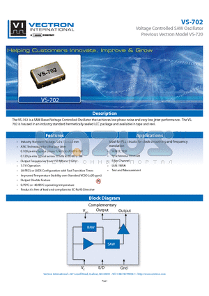 VS-702-ECE-KE datasheet - Voltage Controlled SAW Oscillator