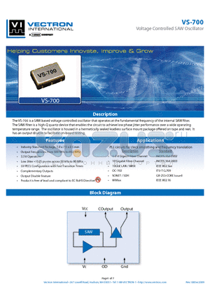 VS-700-LFF-GNN datasheet - Voltage Controlled SAW Oscillator