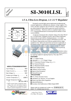 SI-3010LLSL datasheet - 1.5 A, Ultra-Low-Dropout, 1.1~3.3 V Regulator