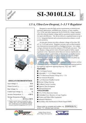 SI-3010LLSL datasheet - 1.5 A, Ultra-Low-Dropout, 1~3.3 V Regulator