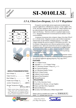 SI-3010LLSL-TL datasheet - 1.5 A, Ultra-Low-Dropout, 1.1~3.3 V Regulator