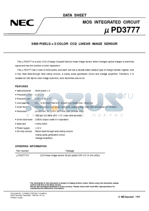 UPD3777 datasheet - 5400 PIXELS x 3 COLOR CCD LINEAR IMAGE SENSOR