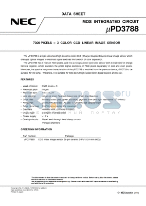 UPD3788 datasheet - 7300 PIXELS x 3 COLOR CCD LINEAR IMAGE SENSOR