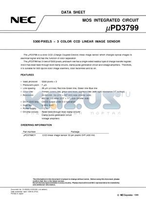 UPD3799 datasheet - 5300 PIXELS x 3 COLOR CCD LINEAR IMAGE SENSOR