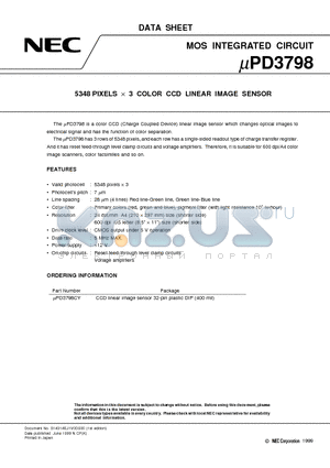 UPD3798CY datasheet - 5348 PIXELS x 3 COLOR CCD LINEAR IMAGE SENSOR