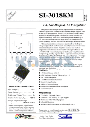 SI-3018KM datasheet - 1 A, Low-Dropout, 1.8 V Regulator