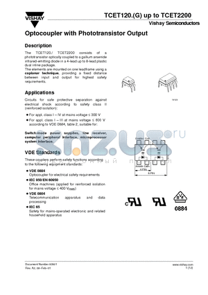TCET1201G1 datasheet - Optocoupler with Phototransistor Output