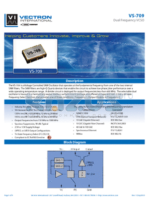 VS-709 datasheet - Dual Frequency VCSO