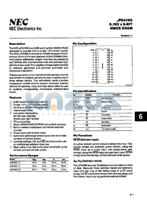 UPD4168 datasheet - 8,192 x 8-BIT NMOS XRAM