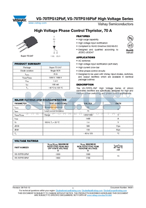 VS-70TPS16PBF datasheet - High Voltage Phase Control Thyristor, 70 A