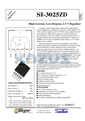 SI-3025ZD datasheet - High-Current, Low-Dropout, 2.5 V Regulator