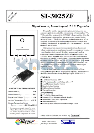 SI-3025ZF datasheet - High-Current, Low-Dropout, 2.5 V Regulator