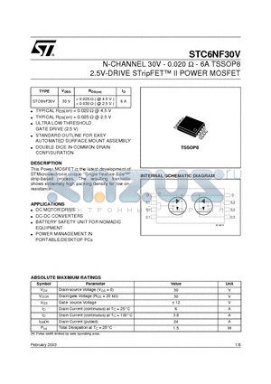 STC6NF30V datasheet - N-channel 30V - 0.020 - 6A - TSSOP8 2.5V-drive STripFET II Power MOSFET