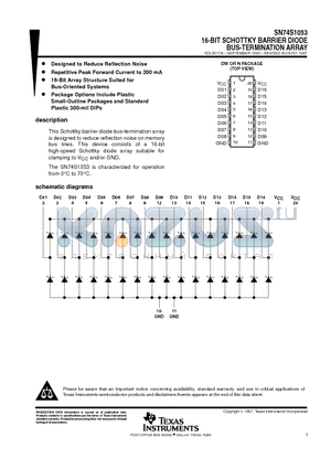 SN74S1053DW datasheet - 16-BIT SCHOTTKY BARRIER DIODE BUS-TERMINATION ARRAY