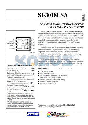 SI-3052V datasheet - LOW-VOLTAGE, HIGH-CURRENT 1.8 V LINEAR REGULATOR