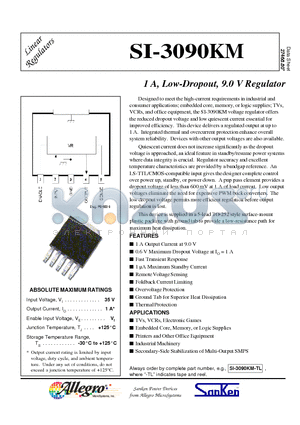 SI-3090KM datasheet - 1 A, Low-Dropout, 9.0 V Regulator