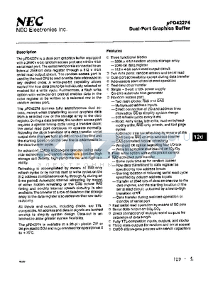 UPD42274 datasheet - DUAL - PORT GRAPHICS BUFFER