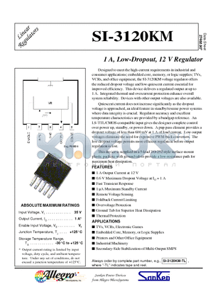 SI-3120KM datasheet - 1 A, Low-Dropout, 12 V Regulator