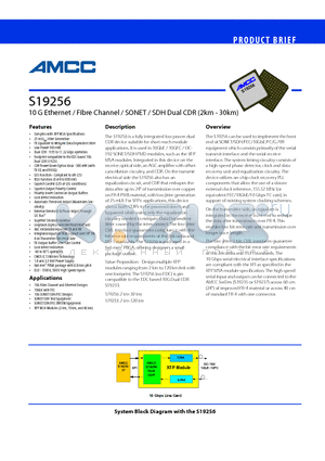 S19235 datasheet - 10 G Ethernet / Fibre Channel / SONET / SDH Dual CDR (2km - 30km)