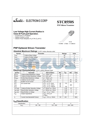 STC8550S datasheet - PNP Silicon Transistor