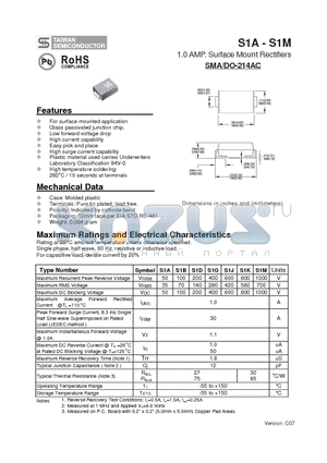 S1A datasheet - 1.0 AMP. Surface Mount Rectifiers