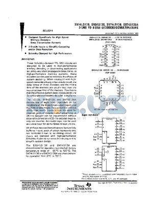 SN74S138AN datasheet - 3-LINE TO 8-LINE DECODERS/DEMULTIPLEXERS