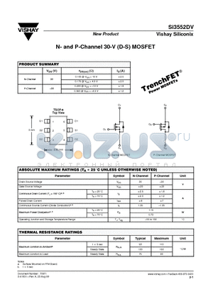 SI-3552 datasheet - N- and P-Channel 30-V (D-S) MOSFET